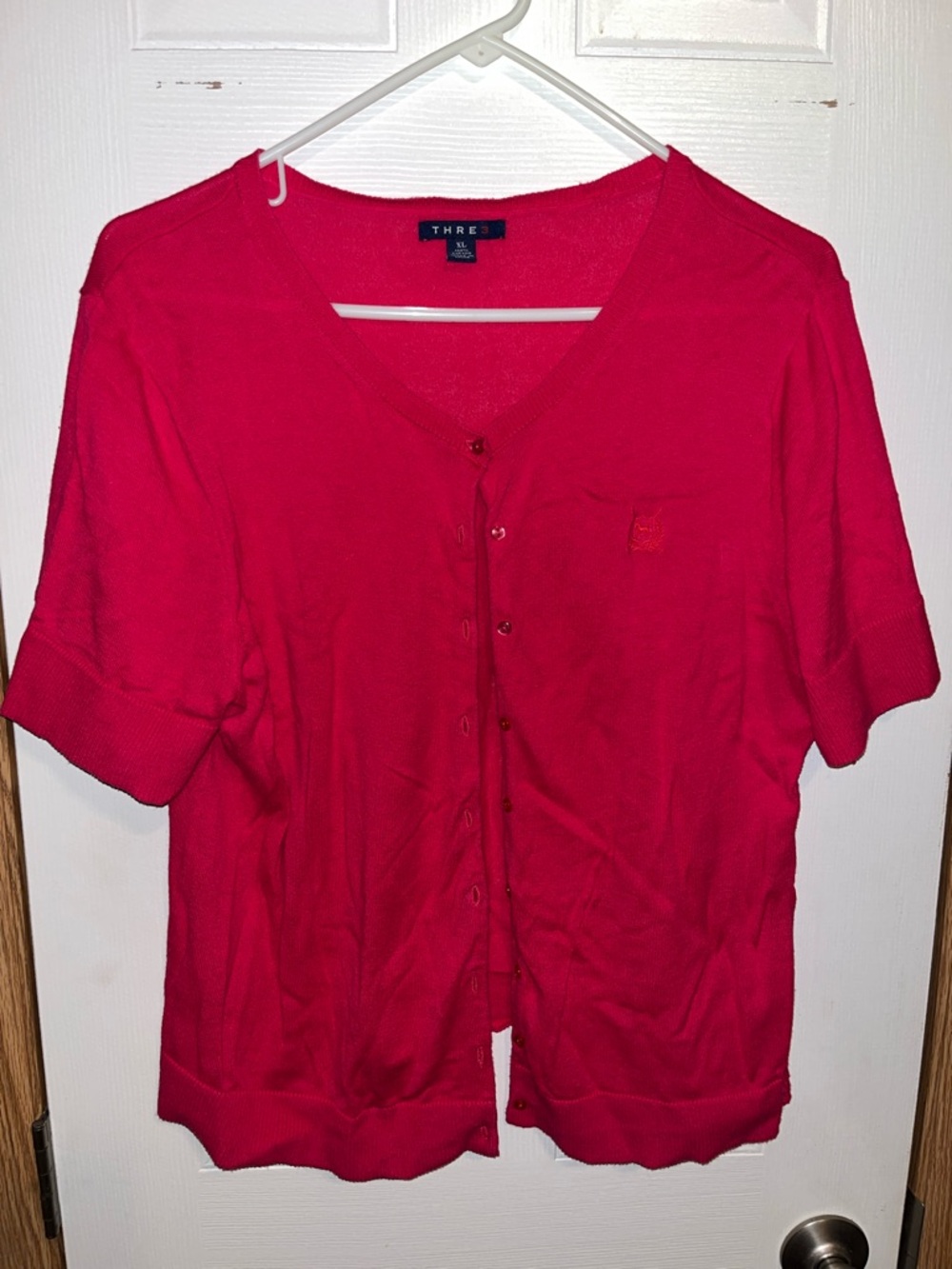 THREE Bright Pink Short Sleeve Button Cardigan